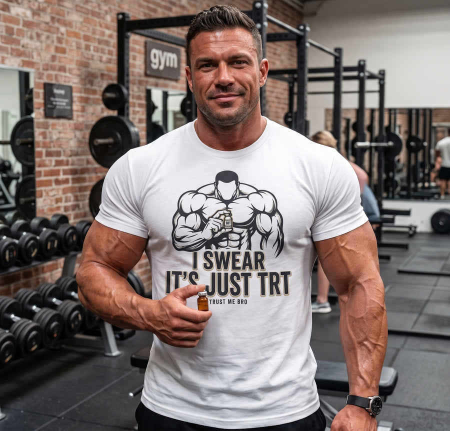 Model wearing I Swear It’s Just TRT THREADSCUE graphic tee