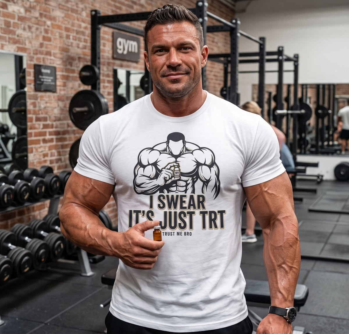 Model wearing I Swear It’s Just TRT THREADSCUE graphic tee
